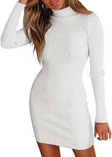 ORANDESIGNE Winter Dress Women's Long Sleeve Festive Dress Winter Wrap Dress Elegant Short Bodycon Mini Dress Turtleneck Basic Tight Dress Elastic Jumper Dress Knitted Dress Sweater Dress