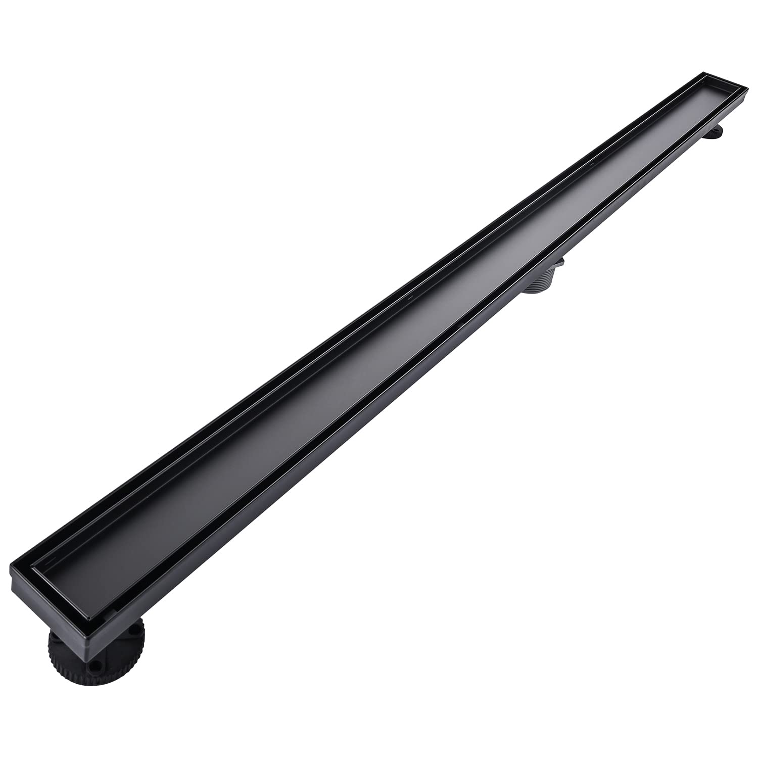 AVSIILE Linear Shower Floor Drain, Black 48 Inch 304 Stainless Steel Bathroom Drains Kit, Rectangular Shower Trench Drain with Reversable Tile-in Pattern Drain Cover & Hair Catcher
