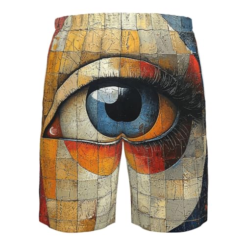Mens Swim Trunks Board Shorts Quick Dry Shorts with Pockets - Geometric Retro Mid Century Eye Vintage4