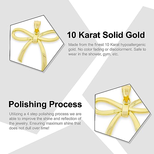 Gold Ribbon Bow Charm - 10 Karat Solid Gold - Ribbon Pendant For Necklace - Yellow Gold and Rose Gold2