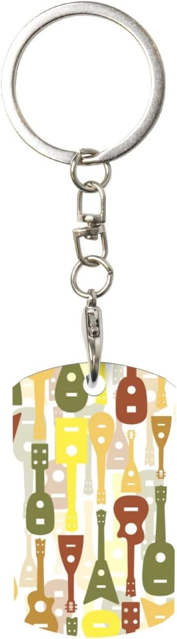 Musical Instrument Of Ukulele Pattern Rectangular Metal Key Chain, Key Fob Car Keychain Holder Gifts Decor For Men And Women Home Office