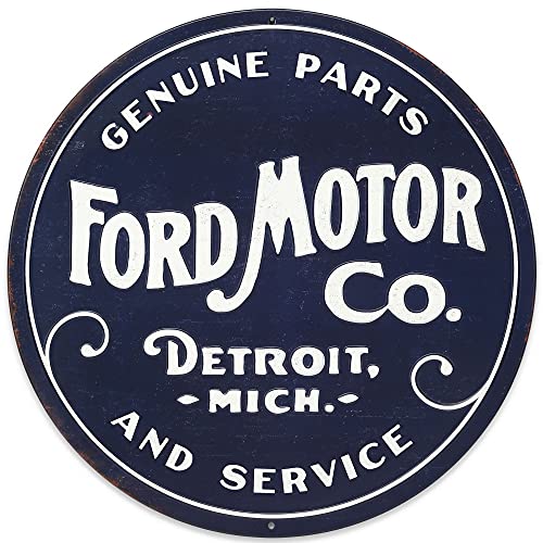 Image of Ford Motor Co. Round Embossed Metal Sign - Classic Ford Wall Art for Garage, Man Cave, or Shop