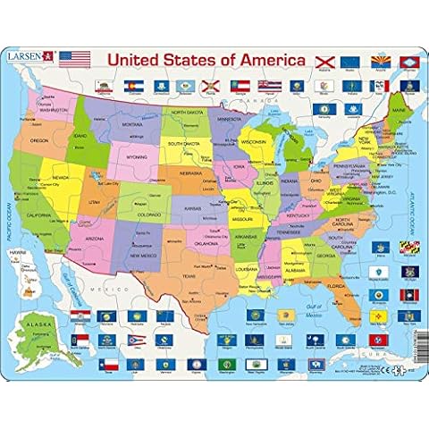 Larsen K12 United States of America Political Map, English Edition, 48 Piece Boxless Tray & Frame Jigsaw Puzzle Cover