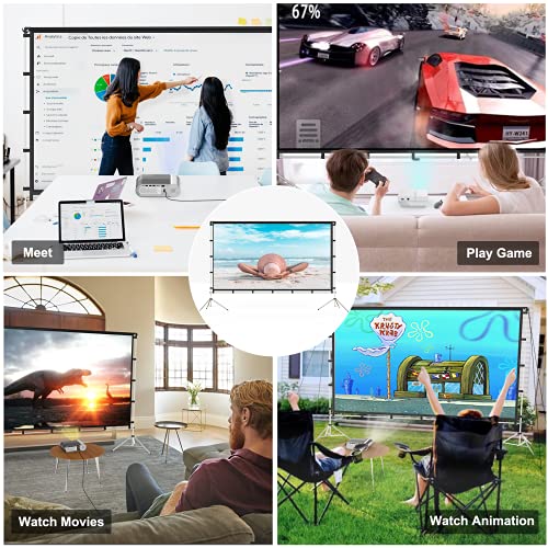 Image of 100 Inch Video Projector Screen with Stand, Movie Projector Screen Indoor /Outdoor Front /Rear 16:9 4K HD with Carry Bag, Video Screen for Home, Backyard, Camping Theater