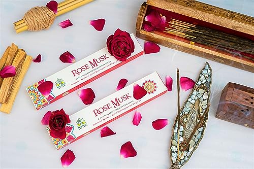 Image of Himalaya Premium Incense Sticks for Everyday Use | Aroma Fragrance Sticks|Pooja Room Items for Home & Prayers |Freshness Positive Energy (Rose Musk) (Pack of 12, Each of 15 GM)