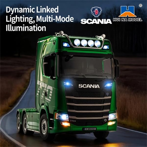 s-idee® 1501 grün Scania 770S 1/18 RC Truck Huina – RTR LKW mit Licht- & Soundeffekten 19CH