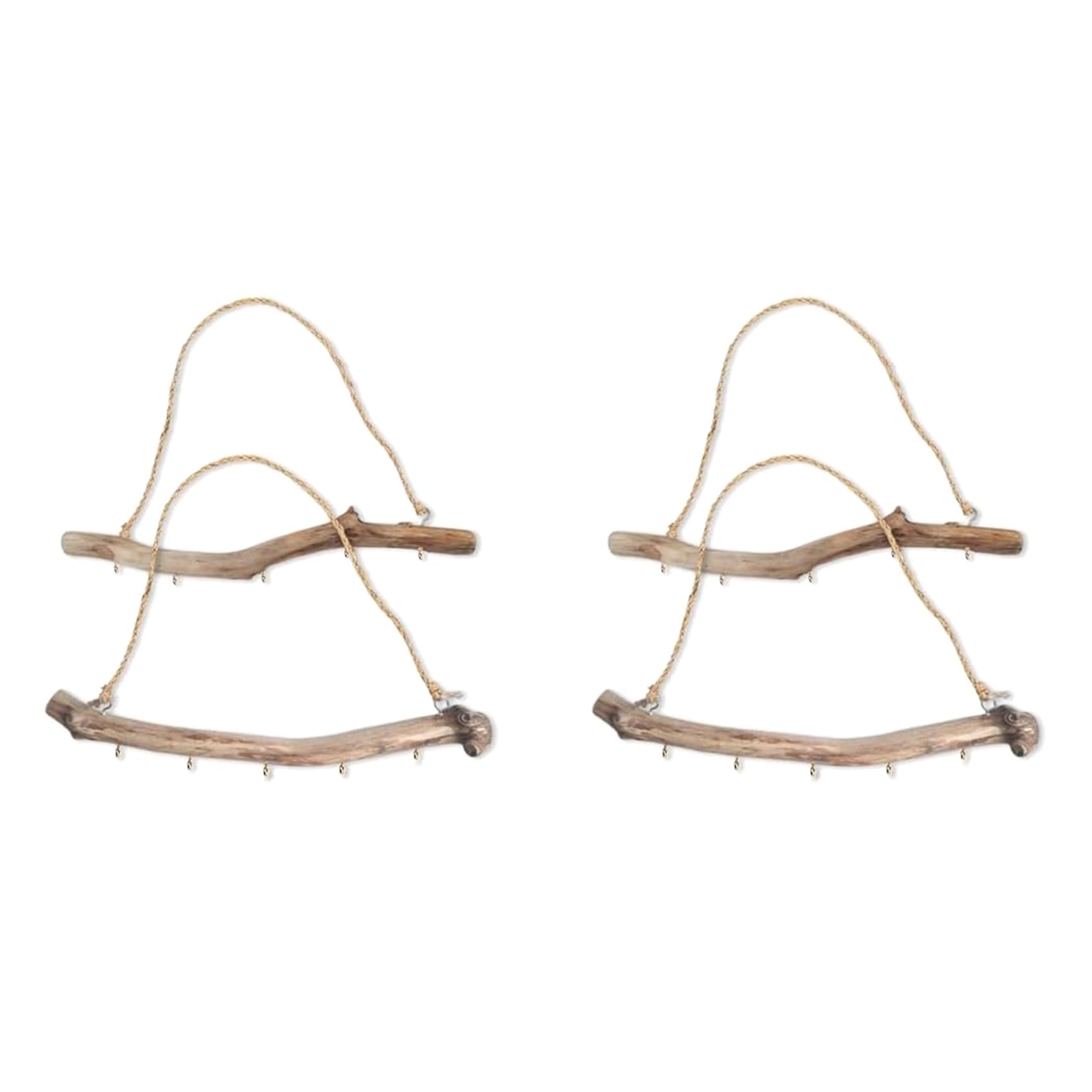 PAGJHRFJG 4Pcs Natural Driftwood Decorative Branches Farmhouse Home Wall Hanging Decor Hanging Jewelry Organizers with 5 Hooks