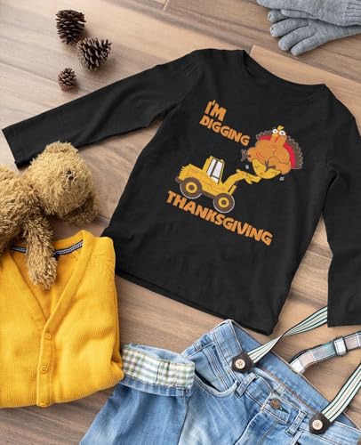 Tstars Turkey on Tractor Construction I'm Digging Thanksgiving Boys Girls Long Sleeve Toddler Kids T-Shirt4