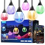Govee Clear Bulb Outdoor String Lights 144ft, RGBWIC Smart Outdoor Lights with 45 Dimmable LED Bulbs, 111 Scene Modes, IP67 Waterproof & Shatterproof, Works with Alexa, Google & Matter for Patio