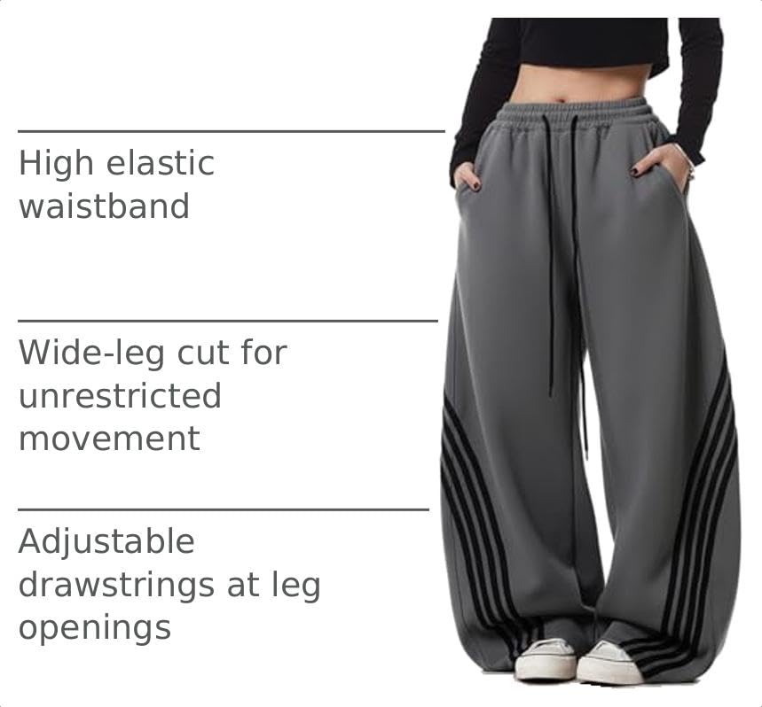 Image of EMMIOL Women's Y2K Baggy Barrel Striped Sweatpants High Waisted Wide Leg