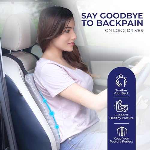 Image of WELLGIVER Orthopedic Memory Foam Car Neck Rest Pillow - Cervical Support Cushion for Neck Pain Relief, Adjustable Strap - Universal Fit for All Cars | Grey Velvet