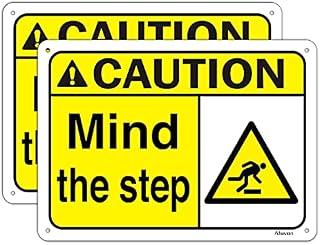 2 pack Caution Mind Your Step Signs 10 x 7 Inches Watch Step Signs Reflective Aluminum Anti UV Protected Metal Sign Waterproof and Durable Ink Easy to Install Indoor & Outdoor Use