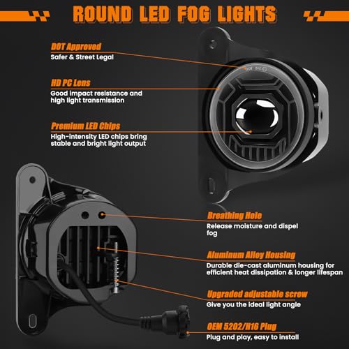 Image of White /Amber LED Fog Lights for 2013-2024 Jeep Wrangler JK JL 10th 75th Anniversary Edition Hard Rock Bumper, 2PCS DOT Approved 60W Dual Color Fog Lamps Assembly Kit Replacement