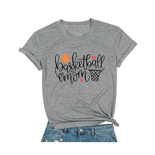 Basketball-Mom-T-Shirt-Women-Letter-Print-Tee-Funny-Heart-Hoop-Graphic-Mom-Shirts-Casual-Short-Sleeve-Tops Basketball Mom T Shirt Women Letter Print Tee Funny Heart Hoop Graphic Mom Shirts Casual Short Sleeve Tops Grey