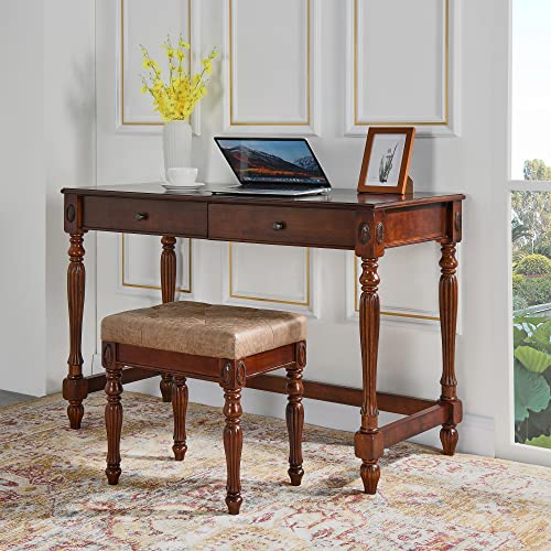 Solid-Wood-Upholstered-Vanity-Bench-Small-Vintage-Ottoman-Leather-Tufted-Foot-Stool-with-Padded-Cushion-Seat-Carved-Footrest-Rustic-Legs-for-Bedroom-Living-Room-1533LTLight-Yellow Solid Wood Upholstered Vanity Bench Small Vintage Ottoman Leather Tufted Foot Stool with Padded Cushion Seat Carved Footrest Rustic Legs for Bedroom Living Room 1533LTLight Yellow