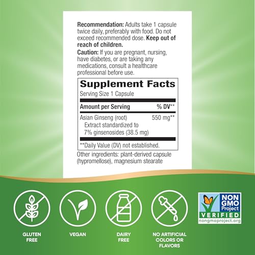 Nature’s Way Asian Ginseng Standardized Extract, Fights Fatigue*, 60 ct | Traditional Adaptogenic Herb Standardized to 7% Gnsenosides; Non-GMO Project Verified, Gluten free, Dairy free Formula.* - image 5