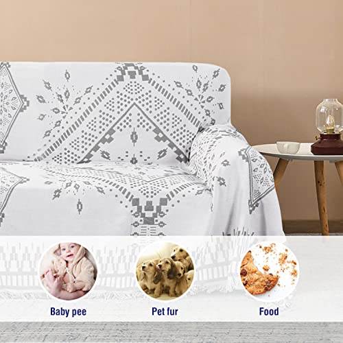 H.versailtex Reversible Sofa Cover Couch Cover For Dog Sofa Slipcover For Most Shape Sofa Furniture Protector With Tassels Sectional Couch Cover (Xx-Large: 91" X 134", Dove Grey/White) #TOP5