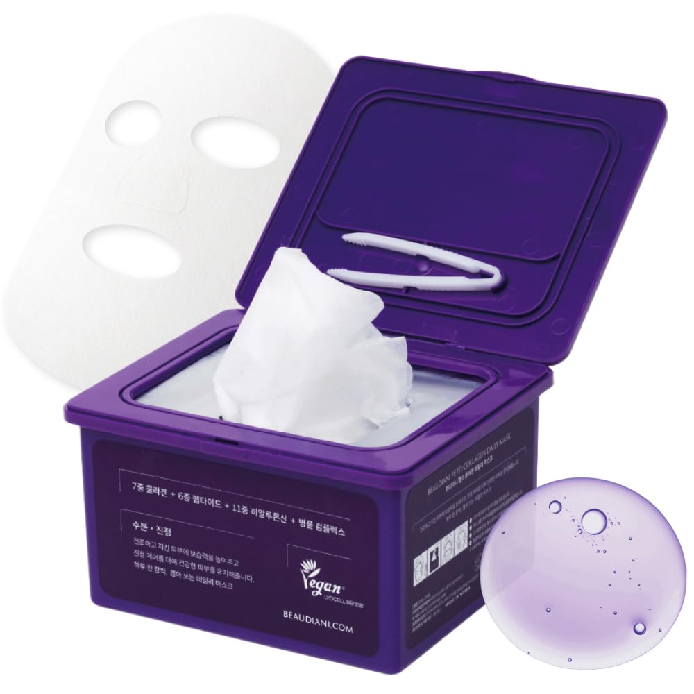 BEAUDIANI Collagen mask, 31 sheet, collagen overnight face mask , daily mask sheet, pick and quick mask, face masks skincare, firming , hydrating, Korean facial mask