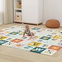 Dripex Baby Play Mat, 197×177×1cm Large Foam Crawling Playmat, Foldable Reversible Waterproof Non Toxic Portable Floor Mat with Letters and Numbers for Baby
