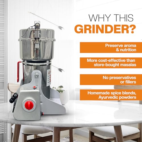 Image of Gorek Technologies High Speed 2000W Masala Grinding Machine | Portable Stainless Steel Dry Mixer Grinder for Grains, Spices, Herbs, Masala, Seeds, Home & Commercial Use | 500g Capacity (GT-PG-500S)