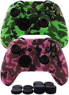 Hikfly Silicone Controller Cover Skin Protector Case Faceplates Kits for Xbox One/Xbox One S/Xbox One X Controller Video Games(1 x Cover with 8 x Thumb Grips Caps)(White Paints)