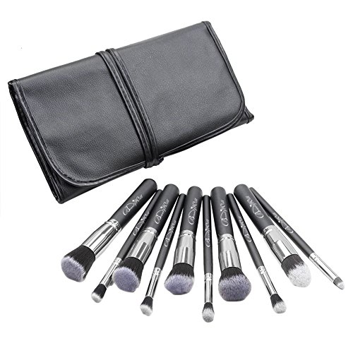 BeautyWill 10 Piece Collection Eye and Face Makeup Brushes with Synthetic Bristles Silver