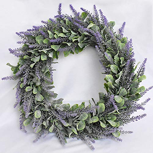Dremisland Ghirlanda Di Eucalipto Artificiale Con Bacche Viola E Fiori – 55cm, Corona Primaverile Per Porta, Parete, Tavolo, Incluso Gancio