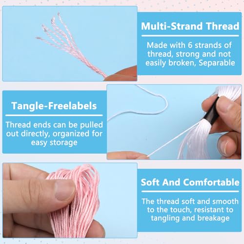 Image of Embroidery Thread, 12 Skeins Rainbow Color Cotton Embroidery Floss, Friendship Bracelet String Cross Stitch Thread, for DIY Crafts Floss, Embroidery Projects, Bracelet Yarn