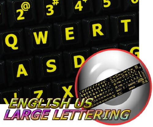 ENGLISH US YELLOW LARGE LETTERING KEYBOARD STICKERS (UPPER CASE) BLACK BACKGROUND FOR DESKTOP, LAPTOP AND NOTEBOOK by 4Keyboard
