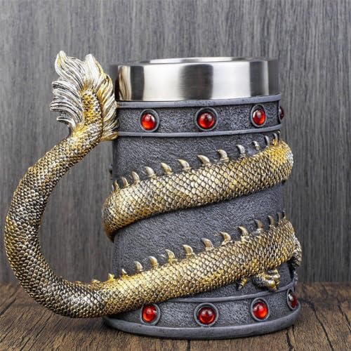 Chope de bière dragon vintage 3D en acier inoxydable de qualité supérieure