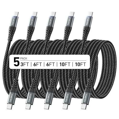Dasku USB C to USB C Cable, 5 Pack [3/6/6/10/10FT] USB C Charger Cable 60W Fast Type C Charging Cord for iPhone 15 Pro Max Plus Samsung S23 Note 20 iPad Pro Air Mini MacBook LG and More
