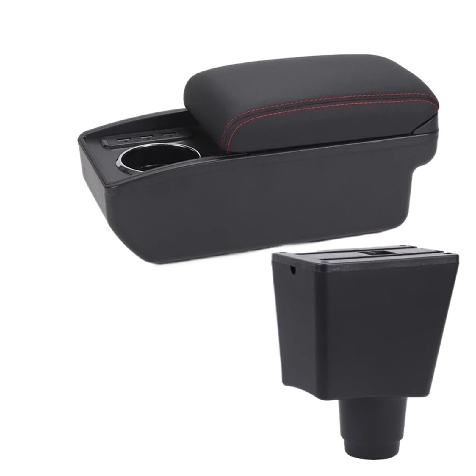 Umdjju B1 Black Red 6Usb For Logan 2 Car Armrest Interior Retrofit Accessories Storage Box Car Centre Console Armrest Box(B1 Black Red 6Usb)