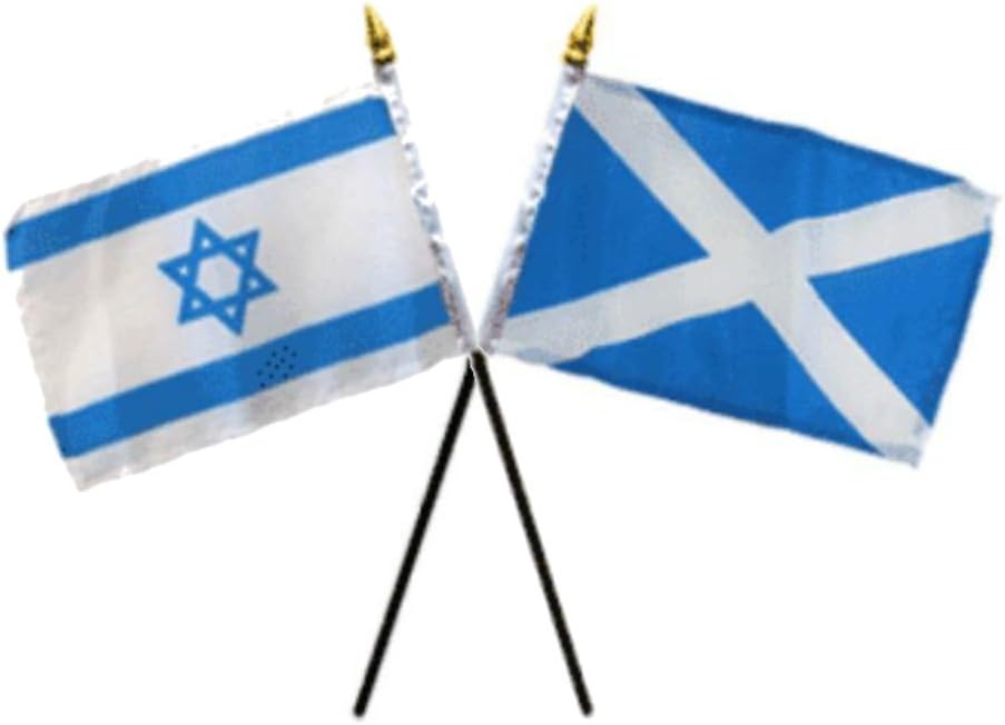 Scotland Cross and Israel Israeli Flag 4"x6" Desk Set Table Stick Gold Base