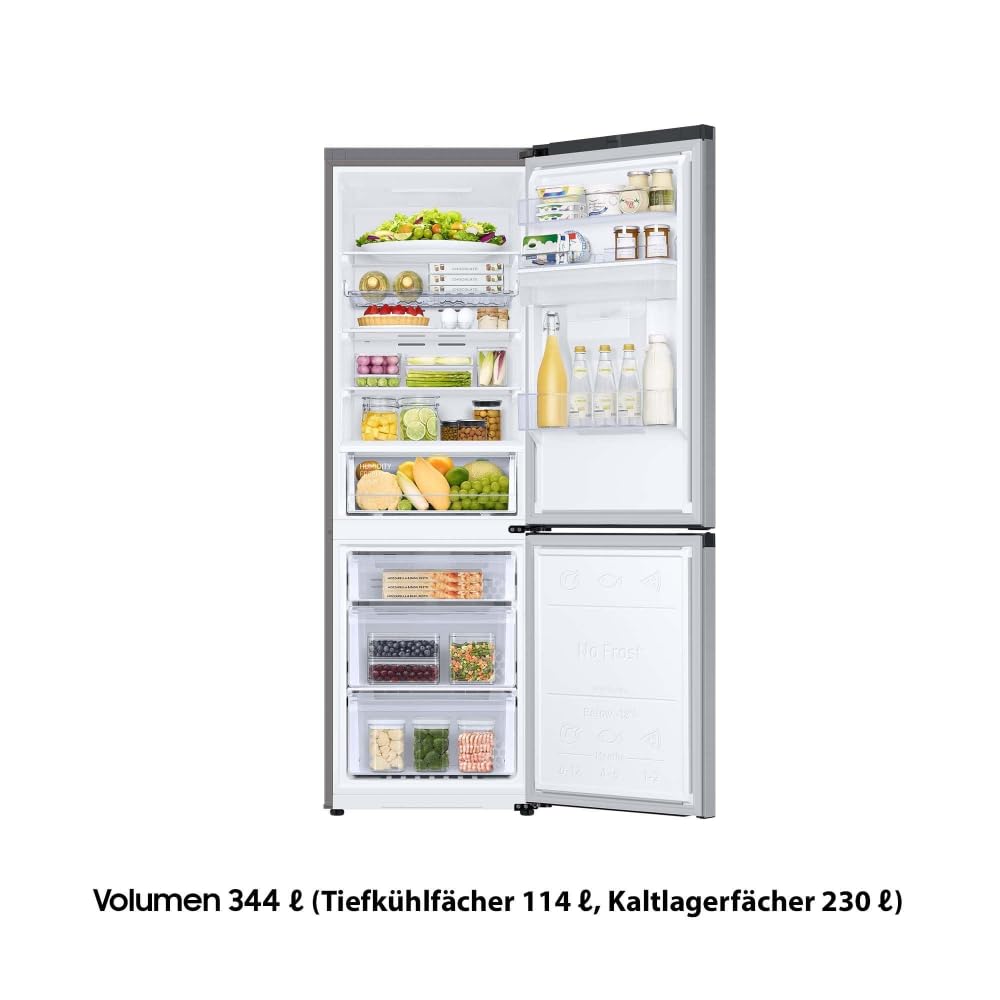 Samsung Kühl-Gefrier-Kombination, Kühlschrank mit Gefrierfach, 185 cm, 341 l Gesamtvolumen, 114 l Gefrierteil, AI Energy Mode, Wasserspender, Edelstahl-Look, RL34C652CSA/EG