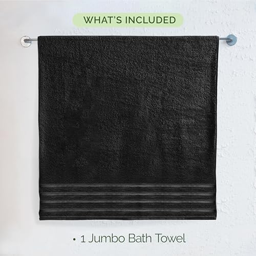 Image of Elegant Comfort 100% Turkish Cotton 4 Lines Viscose Stripe Jumbo Bath Towel - Hotel Spa Quality Extra Large 35 x 70 Inch Bath Towel Ultra Soft, Super Absorbent Quick Dry Large Bath Towel, Black