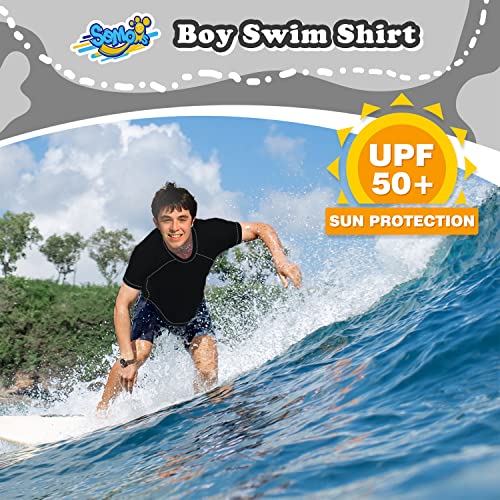 Boys Rash Guard Short Sleeve, Black Upf 50+ Sun Protection Rashguard Slim Fit Swim Shirt Fishing Surf Quick Dry Cool Beach Clothes For Toddler Youth Kids Size 7-8 Years #TOP1