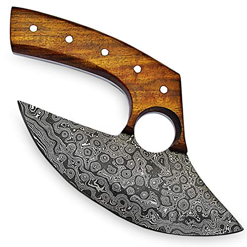Smma-9881 - Handmade Damascus Steel Ulu Knife - Solid Rose Wood Handle