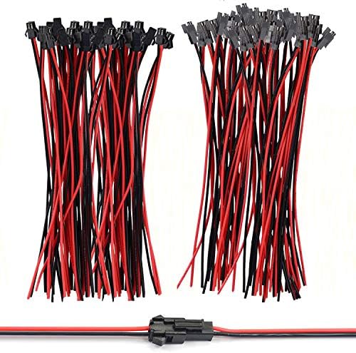 VONVOFF 2pin JST SM Connector,Micro Male and Female Connector Adapter Plug,Red Black Terminal Connector Cable with 15CM 20AWG Wire for LED Light Strip (30 Pairs)