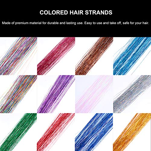 Lurrose Fios de tinsel de cabelo brilhantes cintilantes com glitter, 11 cores, extensões de cabelo c