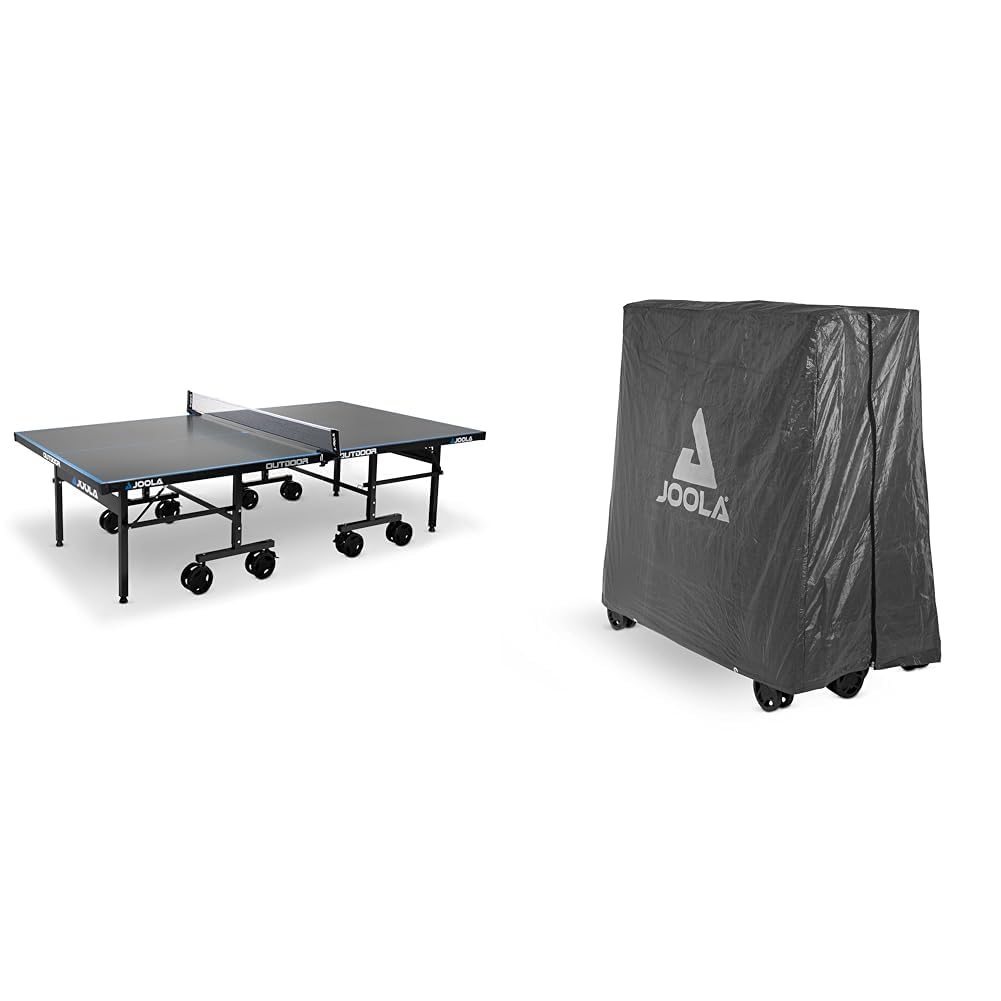 JOOLA Tischtennisplatte Outdoor J500A & 19900 Tischtennistisch Abdeckung Tischabdeckung Wetterfeste Schutzhülle Outdoor und Indoor, Schwarz, 150 x 160 x 50-80 cm