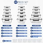 42 Pack Glass Food Storage Containers with Lids, 21 Containers and 21 Lids, One 2 Compartment with Locking Lid, Leak Proof, BPA Free, Grey