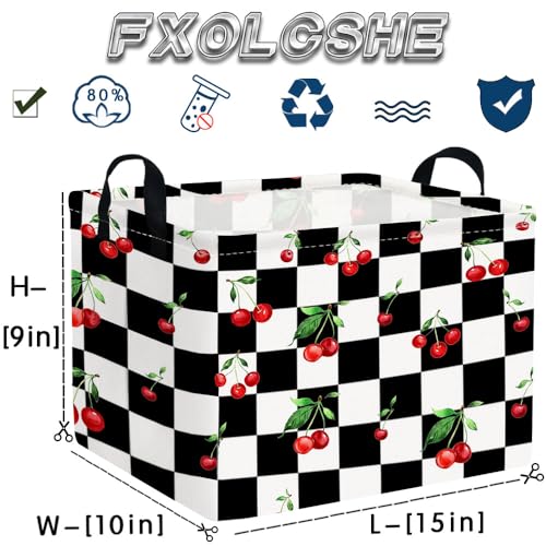 Image of Rectangular Cherry baskets,Racing flag basket,Kids Storage Bins,Waterproof Collapsible Storage Bin,Toy Storage Bin,Cute Organizer Box,Book baskets,Girl room Decor(Cherry)
