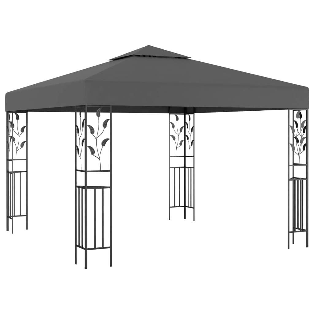 Pavillon Gartenpavillon Partyzelt Sonnenschutz Bierzelt Gartenlaube mit LED-Lichterkette 3x3 m Anthrazit