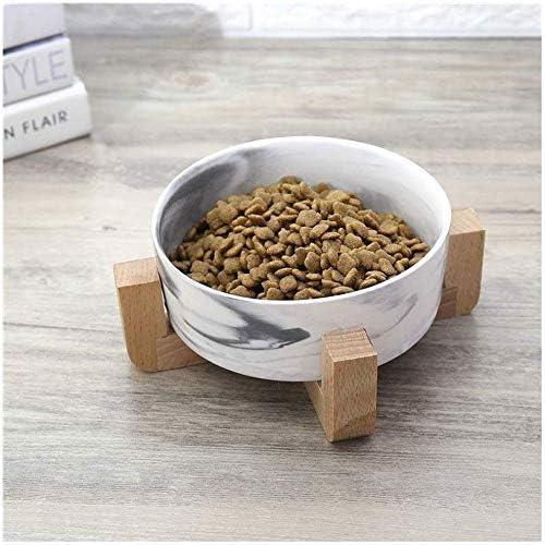 Portable Pet Bowls Dog Food Ceramic Cats Bowls Wooden Shelf Ceramic Single Bowl Lovely Pet Food Water Drink Tableware Feeder (Gray 14cm)