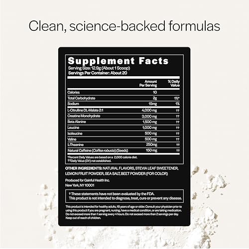 Image of Gainful Pre Workout Powder, Caffeine Free with Creatine, L Citrulline, Beta Alanine, BCAA's, Energy & Muscle Support, 14 Servings (20 Servings, Strawberry Lemonade - Performance)