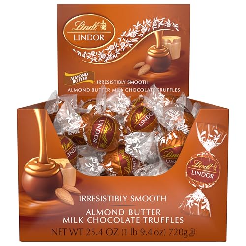 Image of Lindt LINDOR Almond Butter Milk Chocolate Candy Truffles, Milk Chocolate Candy With Almond Butter, 25.4 oz., 60 Count