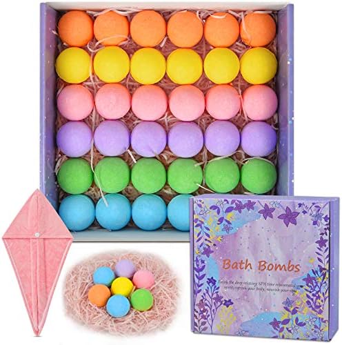 36 Organic Bath Bombs Gift Set, Natural Mini Handmade Bath Bombs for Women, Girls, Men, Kids Safe Bubble Bath Bomb, Rich Essential Oils Spa Bath Fizzies for Moisturizing Dry Skin, Relaxing Scents