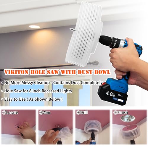 Image of 8-1 /8 Hole Saw for Recessed Lights, 8.1 Inch Hole Cutter with Dust Bowl Catcher for Led Recessed Lighting 8 Inch and Wood Metal Drywall, Bi-Metal Construction, Black