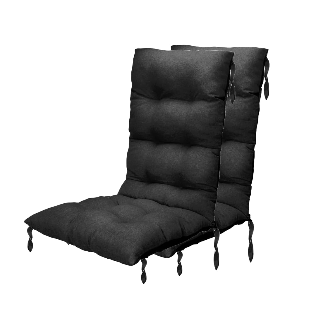 Cuscini Per Sedie Da Esterno Con Schienale 50 x 50 cm x 78 cm 2 pz. - Cuscino Per Sedie Da Giardino - Cuscini Da Esterno Impermeabili Con Corde Di Fissaggio - Nero (SET x2)