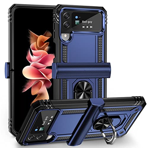 Bumper Galaxy Z Flip 3 coque antichoc PC bleu rigide et anneau support de protection